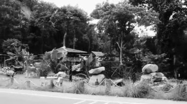 Thalang Phuket Tayland 14. Ekim 2018 Phuket Adası Tayland 'daki Naithon Sahili' nde orman ormanı ve dağ inşa eden sokak arabalarıyla manzara ve şehir manzarası videosu..