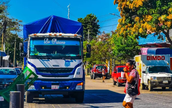 Puerto Esconddo Oaxacaメキシコ16 2023年1月プエルトエスコンディドジカテラオアハカの様々なメキシコトラック貨物輸送車配達車メキシコ — ストック写真