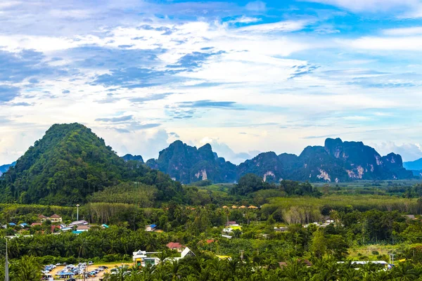 Nature Mountains Tropical Jungle Forest Limestone Cliffs Panorama Village Town — Stock Photo, Image