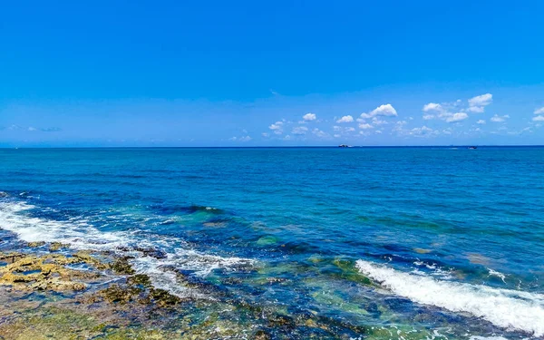 Tropisch Mexicaans Caribische Strand Landschap Panorama Met Koralen Stenen Rotsblokken — Stockfoto