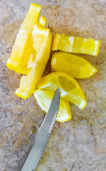 Oranges Limes Grapes Lemon Citrus Fruits White Plate Preparing Breakfast — Stockfoto