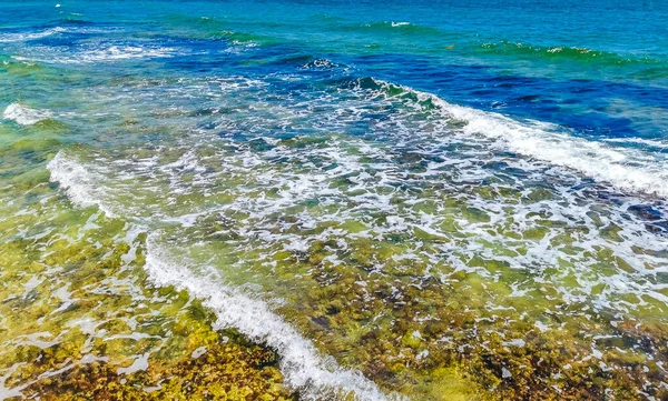 Tropical Mexican Caribbear Ландшафтна Панорама Кораловими Каменями Валуни Чиста Бірюзова — стокове фото