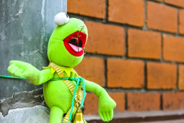 Frog Plush Animal Kermit Δεμένο Στο Φανάρι Στο Klushof Lehe — Φωτογραφία Αρχείου