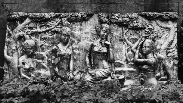 Золоті Благородні Стіни Статуї Будди Богів Саку Тхалан Острові Пхукет — стокове відео