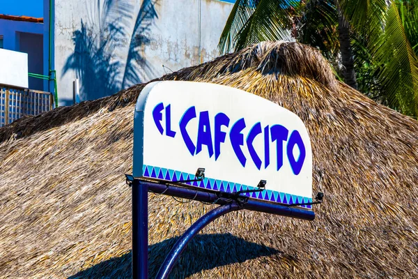 Пуэрто Эскондидо Оахака Мексика Ноябрь 2022 Голубой Белый Знак Ресторан — стоковое фото