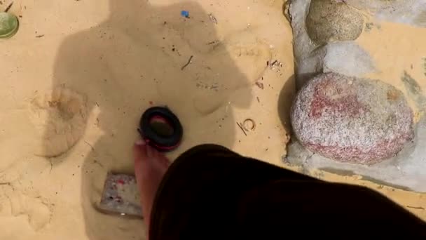 Poubelles Déchets Plastiques Déchets Toxiques Pollution Sur Plage Naithon Beach — Video