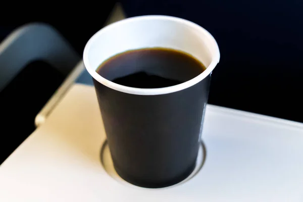 Tasse Noire Tasse Avec Café Noir Prendre Dans Avion Mexico — Photo