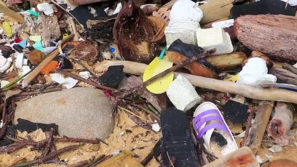 Lixo Sujeira Plástico Veneno Ninhada Poluição Praia Naithon Praia Sakhu — Vídeo de Stock