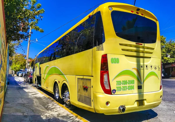 Puerto Escondido Oaxaca Mexiko März 2023 Verschiedene Bunte Busse Reisen — Stockfoto