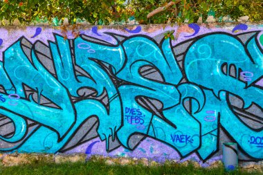 Playa del Carmen Quintana Roo Meksika 04. Nisan 2021 Playa del Carmen Meksika 'da resim ve grafitili sanatsal duvarlar.