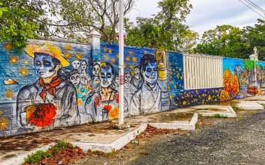 Playa del Carmen Quintana Roo Meksika 15. Haziran 2021 Playa del Carmen Meksika 'da resimler ve grafitilerle.