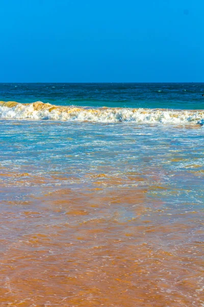 Vacker Paradis Tropisk Strand Med Palmer Vågor Och Havsvatten Utsikt — Stockfoto