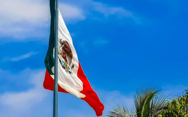 Mexikanska Grön Vit Flagga Med Palmer Och Blå Himmel Och — Stockfoto