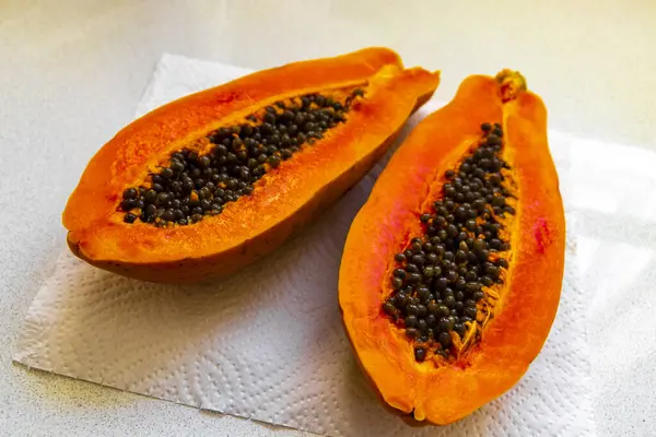 Super delicious papaya fruit on white background in Fish Hoek Cape Town Capetown Western Cape South Africa Southafrica.