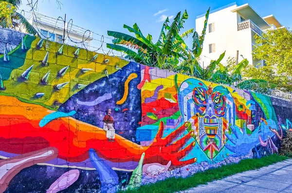 Playa del Carmen Quintana Roo Meksika 13. Mart 2021 Playa del Carmen Meksika 'da resimler ve grafitilerle.