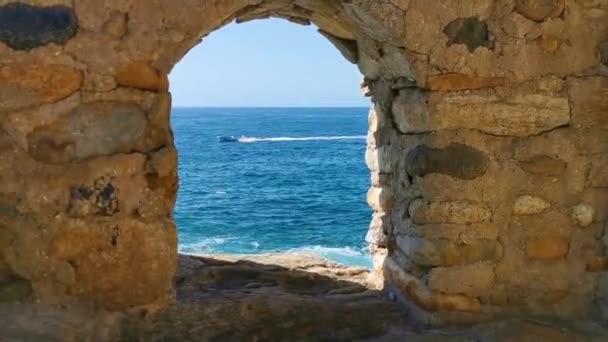 Arco Pedra Rochas Penhasco Junto Mar Zicatela Puerto Escondido Oaxaca — Vídeo de Stock