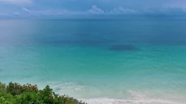 Natural Seascape Panorama View Ancient Tulum Ruins Mayan Site Temple — Stockvideo