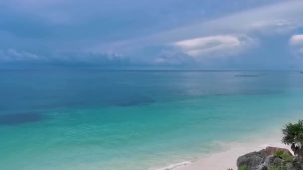 Natural Seascape Panorama View Ancient Tulum Ruins Mayan Site Temple — Video Stock