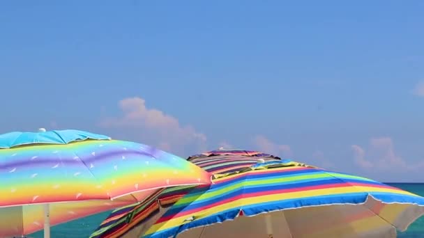 Πολύχρωμο Ομπρέλα Πολλά Χρώματα Στην Παραλία Της Μεξικάνικης Καραϊβικής Στην — Αρχείο Βίντεο