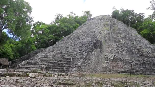 Coba Maya Ruïneert Het Oude Gebouw Piramide Nohoch Mul Het — Stockvideo