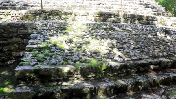 Coba Maya Ruïneert Oude Gebouwen Piramides Balspel Het Tropische Bos — Stockvideo