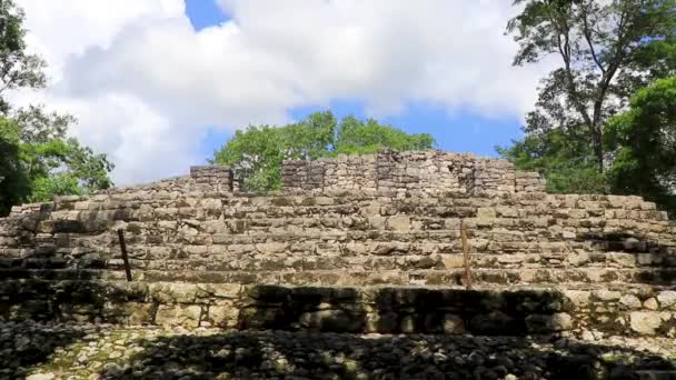 Coba Maya Ruins Ancient Buildings Pyramids Ball Game Tropical Forest — Stock Video
