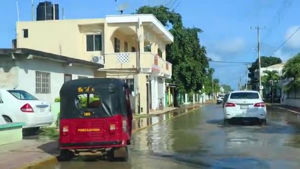 Kantunilkin Quintana Roo Mexico Prosinec 2021 Jízda Zatopenou Cestou Dešti — Stock video