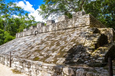 Coba Maya, Coba Belediyesi Tulum Quintana Roo Mexico 'daki tropikal orman ormanlarında antik binaların piramitlerini ve top oyununu mahvediyor..