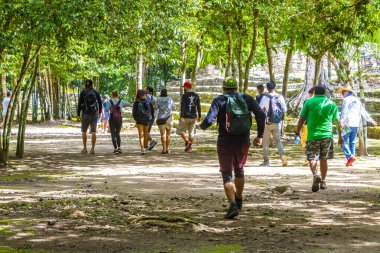 Tulum Quintana Roo Meksika 01. Ekim 2023 Coba Maya 'da turizm turizmi Coba Belediyesi Tulum Mexico' daki tropikal orman ormanlarındaki antik bina ve piramitleri harap ediyor..