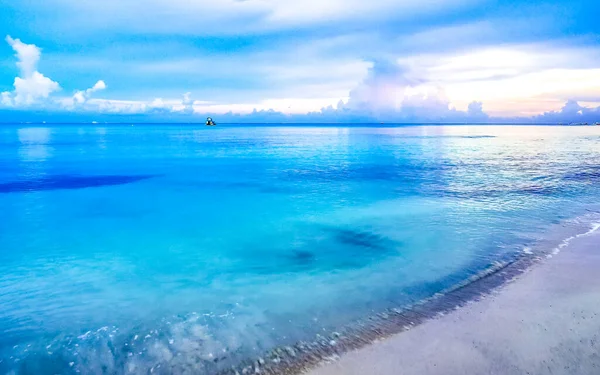 Panorama Paisagem Praia Tropical Mexicana Caribe Com Resorts Água Azul — Fotografia de Stock