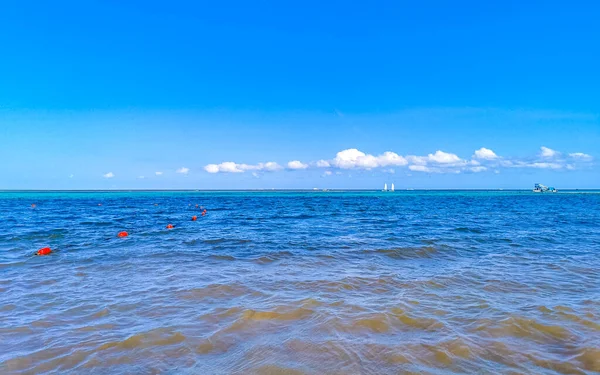 Panorama Tropical Playa Caribeña Mexicana Con Balnearios Palmeras Playa Del — Foto de Stock