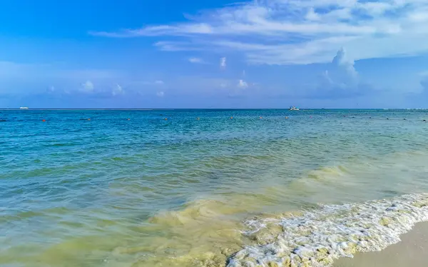 Panorama Tropical Playa Caribeña Mexicana Con Balnearios Palmeras Playa Del —  Fotos de Stock