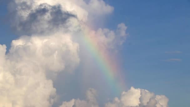 墨西哥卡门 金塔纳罗奥市多云的天空中美丽而罕见的彩虹和蓝色背景 — 图库视频影像