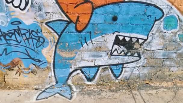 プエルト エスコンディード オアハカ メキシコ15 2月2023 ドラド剣魚のカラフルなグラフィティアート図面とリノコンダバコオプエルトエスコンディードオアハカメキシコの美しい絵画 — ストック動画