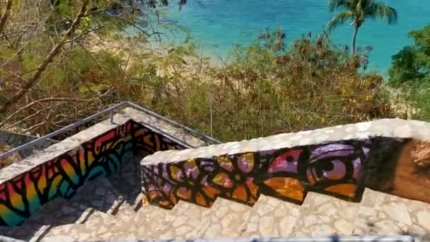 Puerto Escondido Oaxaca Meksika Şubat 2023 Taştan Merdivenler Plaja Kadar — Stok video
