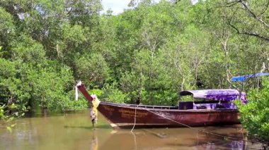 Ao Nang g Yengeç Tayland 21. Ekim 2018 Krabi Tayland 'da Ao Nang Sahili' nde turkuaz su sahili, uzun kuyruklu botlar ve kireçtaşı kayaları arasında güzel bir tropikal cennet manzarası..