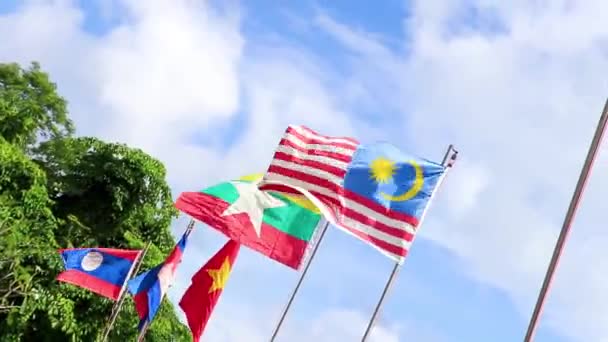 Zuidoost Azië Vlaggen Van Myanmar Vietnam Maleisië Cambodja Singapore Brunei — Stockvideo