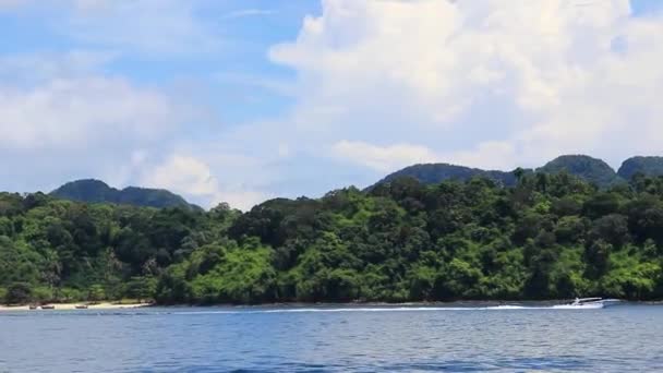 Krásný Tropický Ráj Panorama Pohled Trajektu Tyrkysové Vodě Pláž Mezi — Stock video