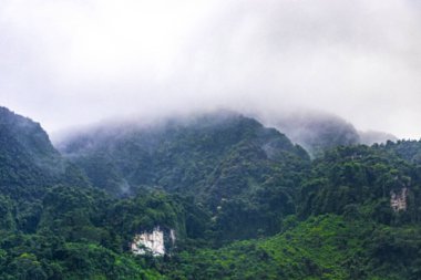 Ao Nang Amphoe Mueang Krabi Tayland 'daki Koh Phi Phi Don adasındaki kireçtaşı kayalıkları ve turkuaz su arasındaki güzel tropikal plaj manzarası..