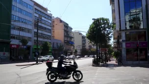 Athene Attica Griekenland Oktober 2018 Typische Straatgebouwen Auto Palmbomen Griekse — Stockvideo