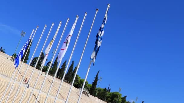 Афины Аттика Греция Флаги Греции Олимпийских Игр 2018 Года Знаменитом — стоковое видео
