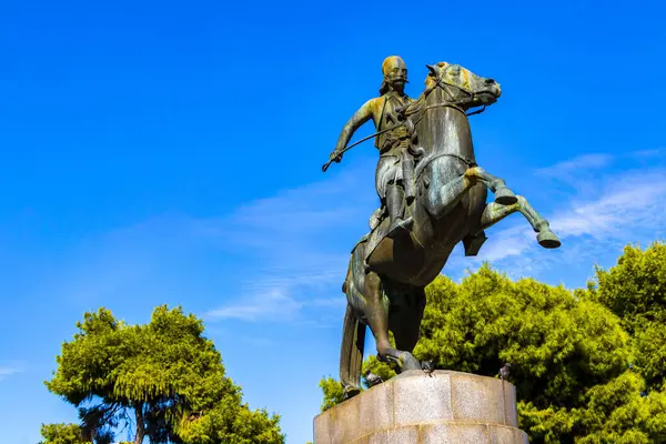 Aten Attika Grekland Oktober 2018 Staty George Karaiskakis Man Häst Royaltyfria Stockbilder