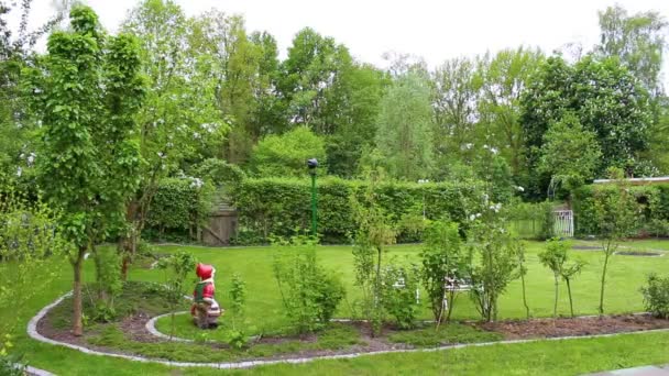 Green Garden Trees Plants Hut Compost Beds Trawnik Miejsce Grillowania — Wideo stockowe