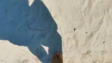 Cancun Quintana Roo Meksika 24. Ocak 2022 Quintana Roo Mexico 'daki güzel Karayip adası Contoy' daki sahil ormanında beyaz kumlarda yürüyorum..