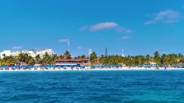 Isla Mujeres Womens Island Panorama Utsikt Från Motorbåt Till Tropisk — Stockvideo