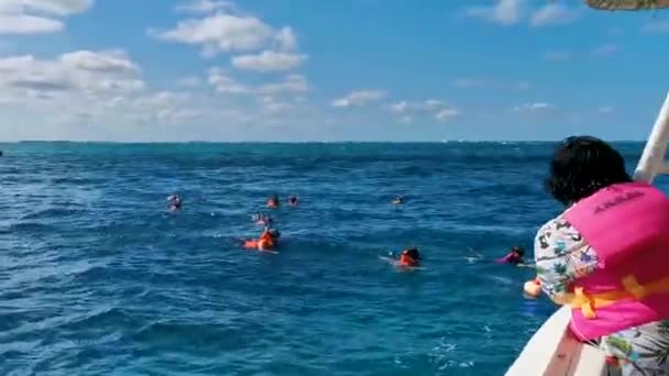 坎昆金塔纳罗奥墨西哥24 2022年1月在墨西哥坎昆金塔纳罗奥岛的妇女岛 人们在大海中潜水 — 图库视频影像