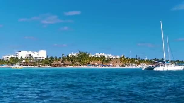 Isla Mujeres Womens Island Panorama View Speed Boat Tropical Beach — Stock Video
