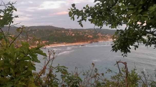 Punta Cometa Playa Mazunte Sunset Beach Panorama View Waves Cliff — Stock Video