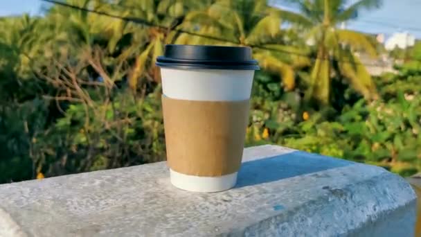 Καφές Για Πάει Κούπα Στην Τροπική Μεξικανική Φύση Μέρος Και — Αρχείο Βίντεο