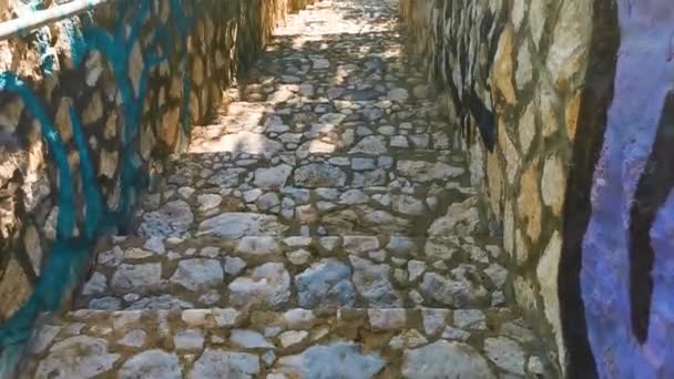 Puerto Escondido Oaxaca México Noviembre 2022 Escaleras Piedra Camino Playa — Vídeos de Stock